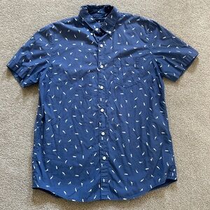 American Eagle Outfitters Navy Shark Patterned Button Down Shirt